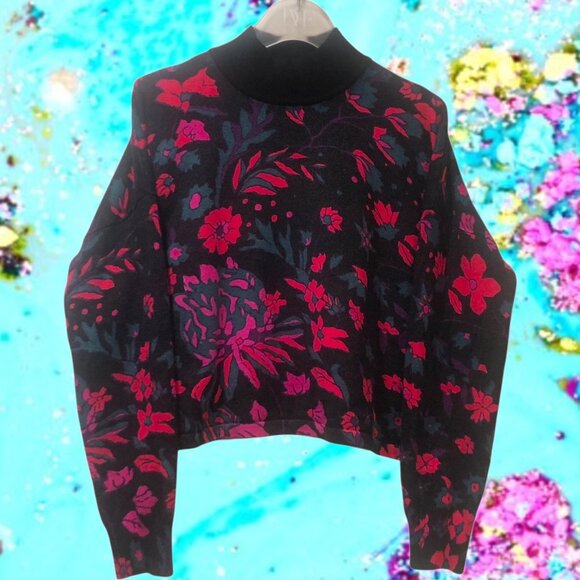 SHIFT Bright Colors Floral Motif Mock Neckline Relaxed Fit Sweater Sz XL - Picture 2 of 6